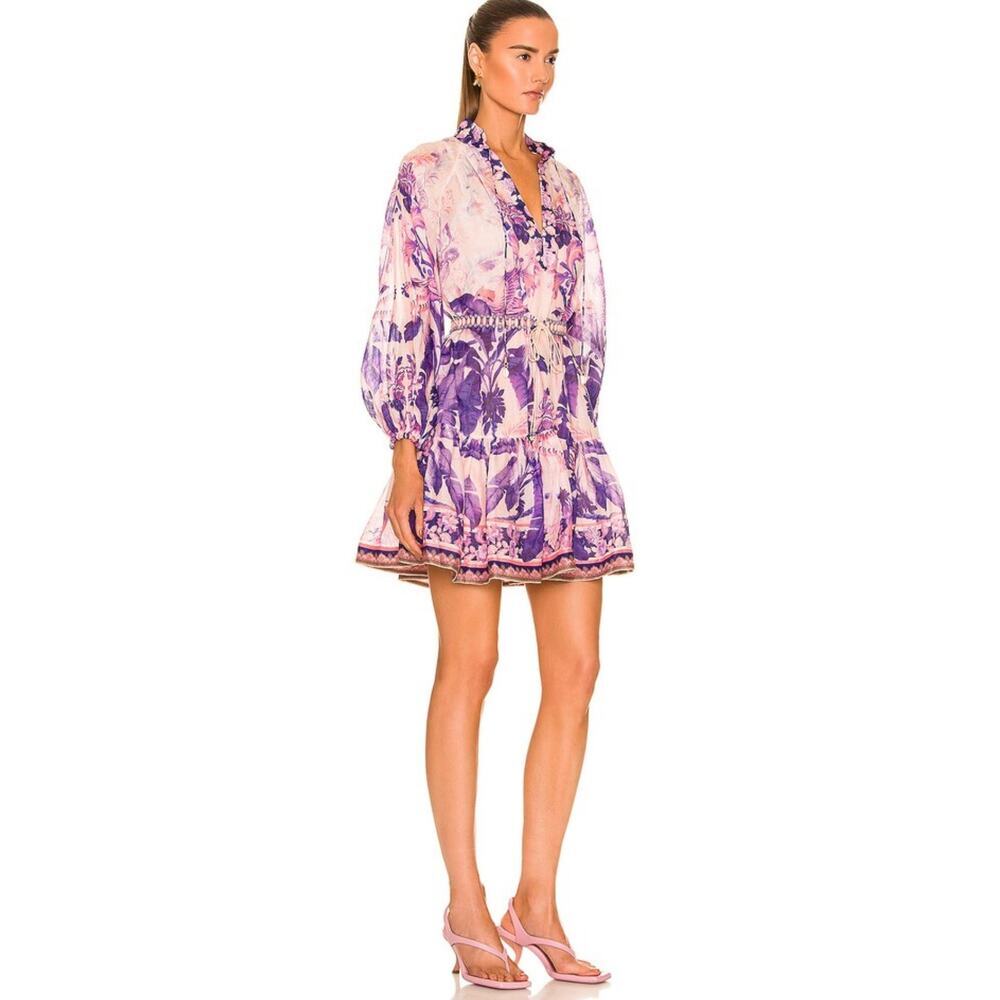 ZIMMERMANN Purple Palm Lyre Billow Mini Dress Size 0 / US Small - Picture 4 of 16